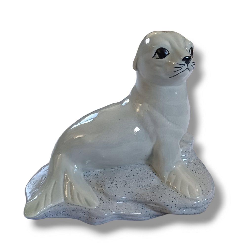 Seal Figurine Porcelain Ceramic Glazed Ocean Arctic Animals White Blue Gray